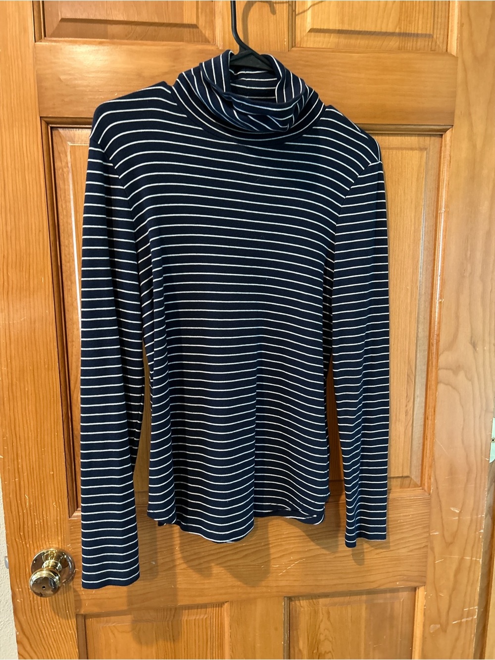 Jones New York Navy and White Striped Turtleneck